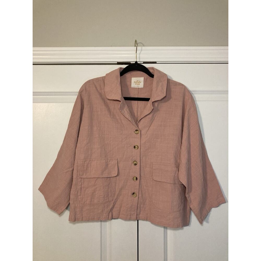 The Lullaby Club Dusty Pink Button Up Oversized Gauze Top Dolman Sleeve Women XS